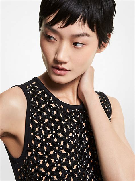 michael michael kors floral-laser cut faux-leather dress